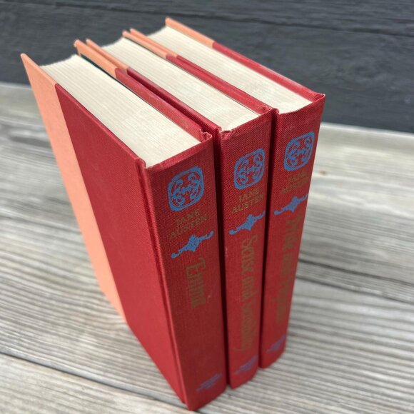 Jane Austen Novels, Set of Three Books, Red & Peach Vintage Hardcovers - Picture 4 of 8